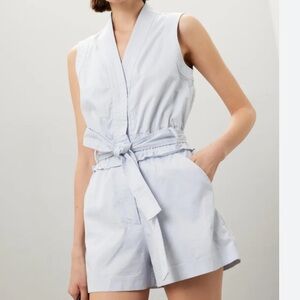 Derek Lam Collective 10 Crosby x RTR Soft Blue Sleeveless Belted Cotton Romper